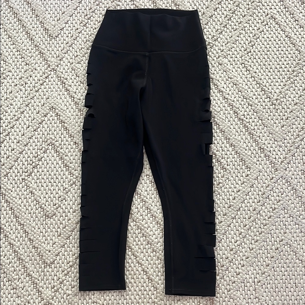 ALO Yoga Black Crop Leggings with Side Cuts